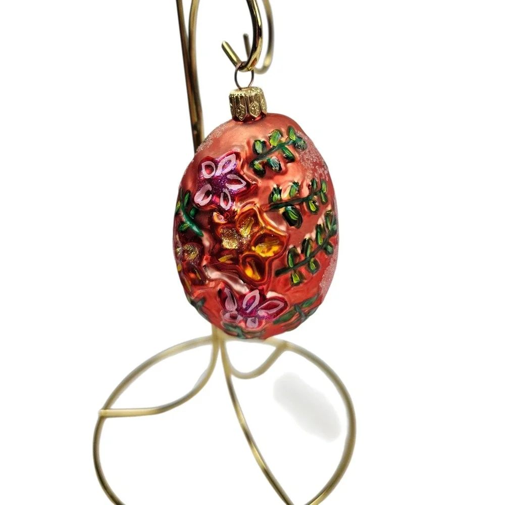 Hand Painted‎ Christopher Radko Ornament Glitter Pink Coral Christmas Decor